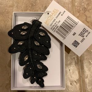 COPY - Brand New Michael Kors Black Leather Leaf with jewel accent key chain